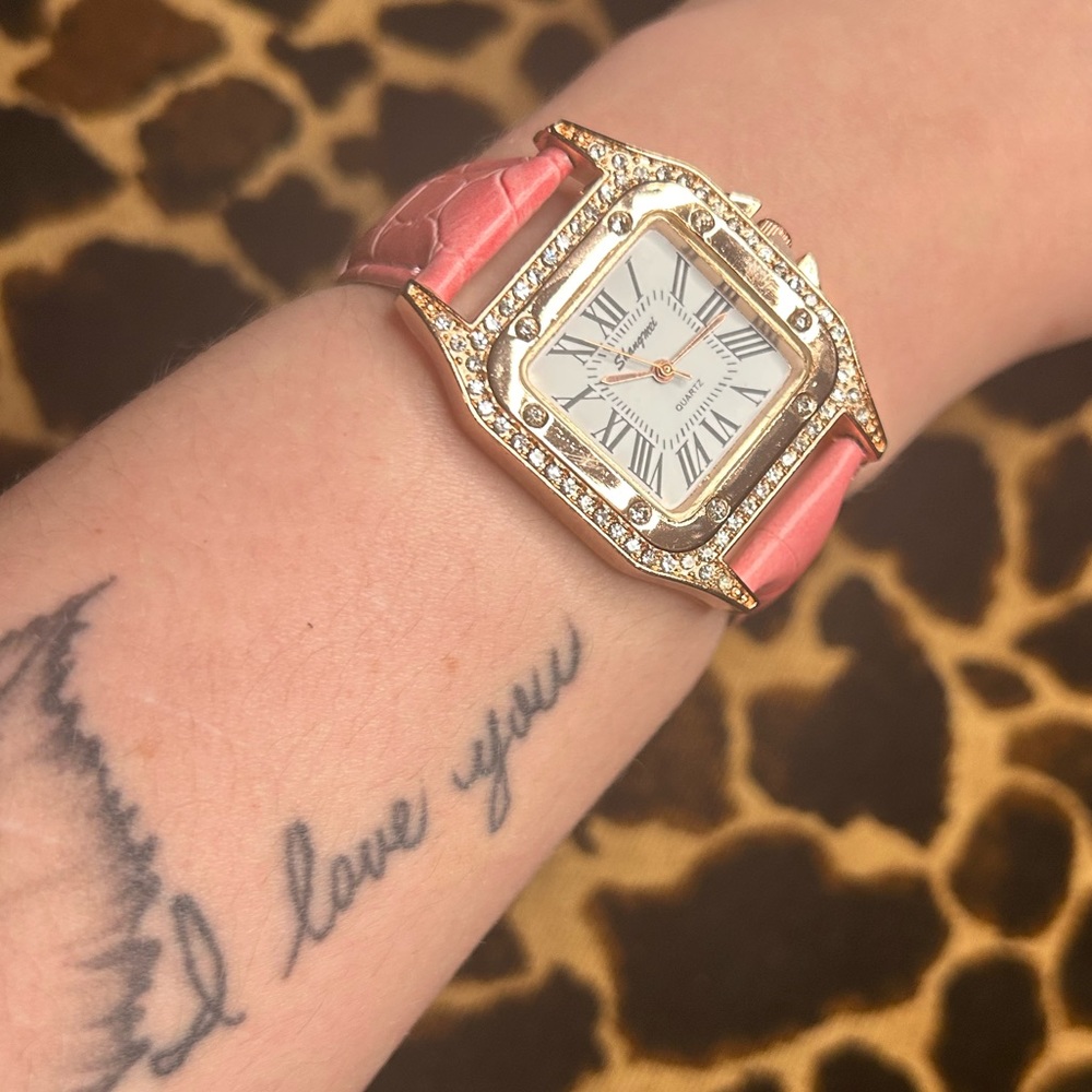 Crystal Quartz embedded Rose gold watch